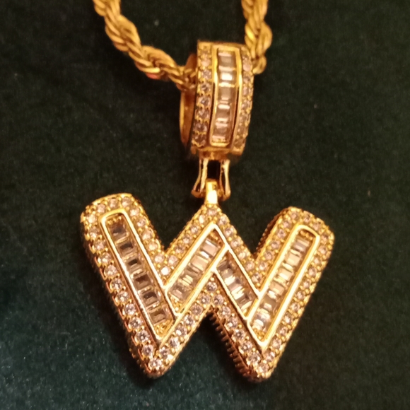 Beautiful Gold Tone Initial Necklace "W" With Rhinestones. - Picture 6 of 6